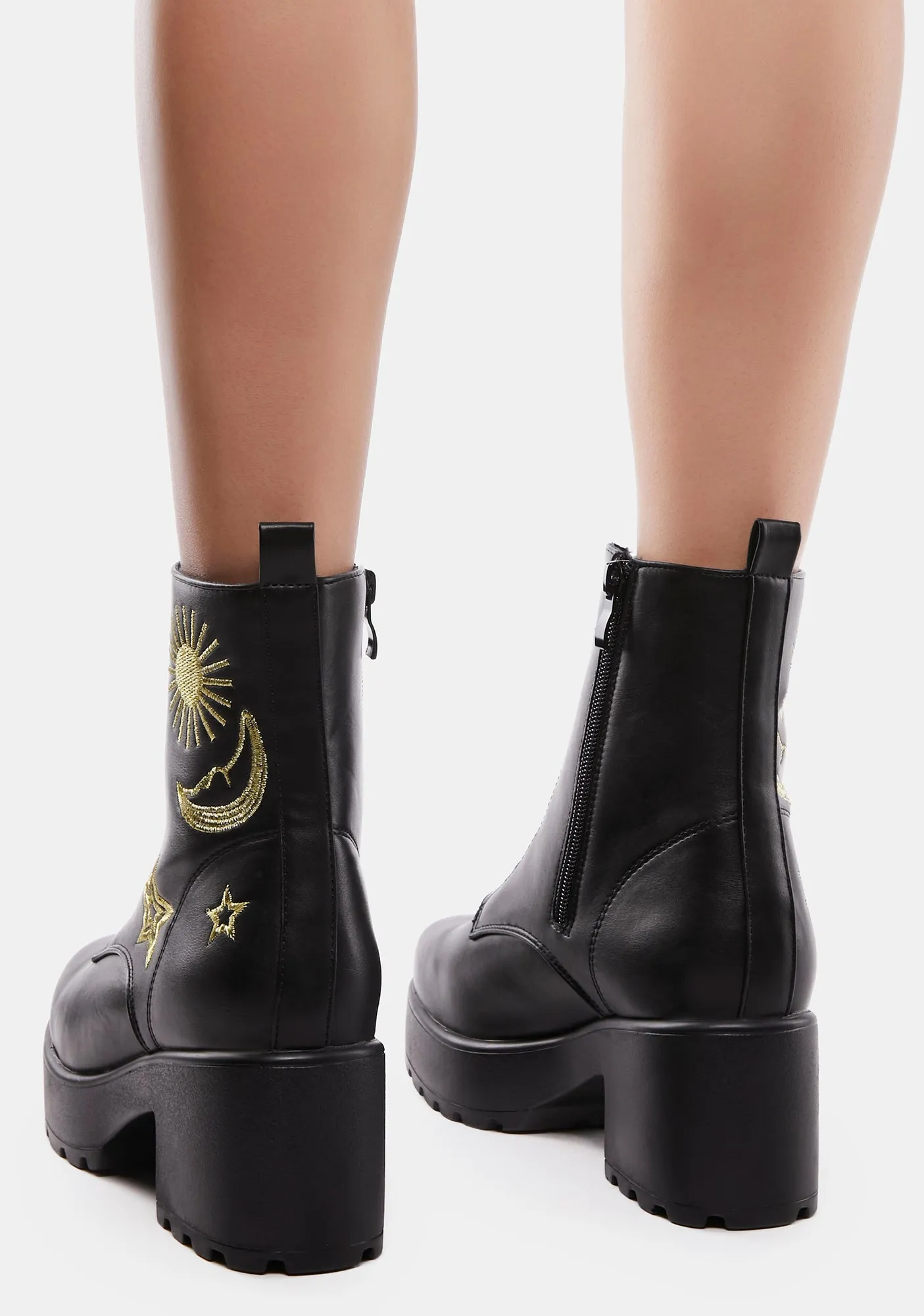 Gold Astro Star And Moon Chunky Boots