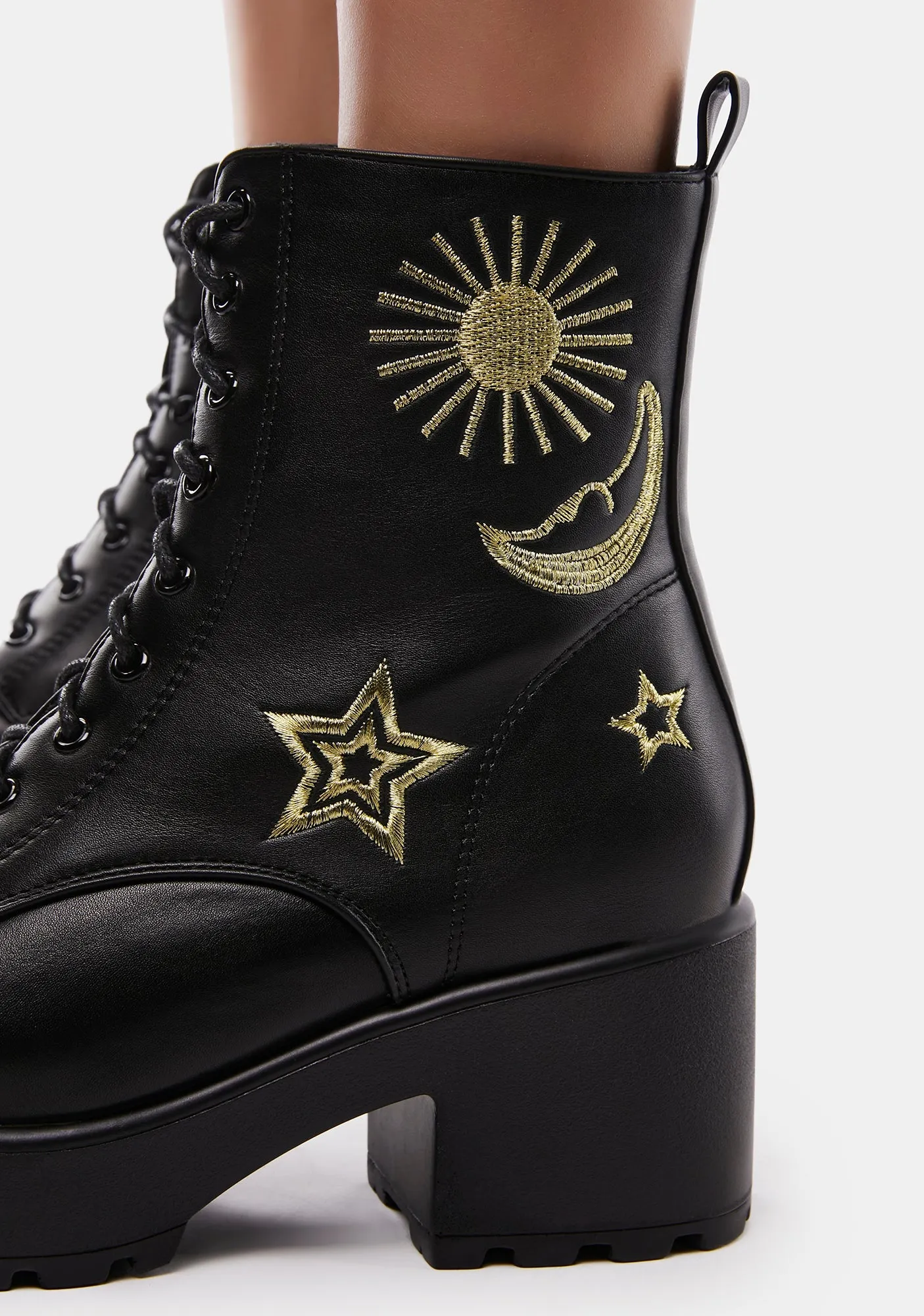 Gold Astro Star And Moon Chunky Boots