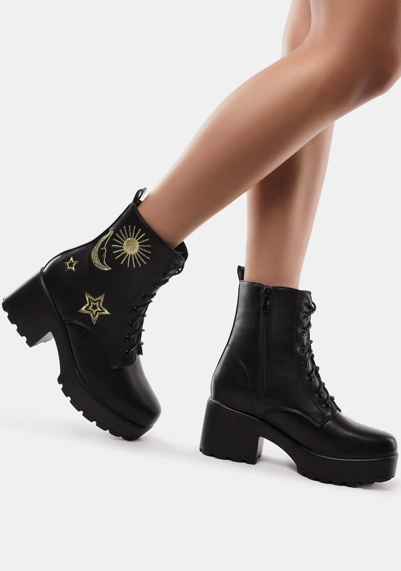 Gold Astro Star And Moon Chunky Boots
