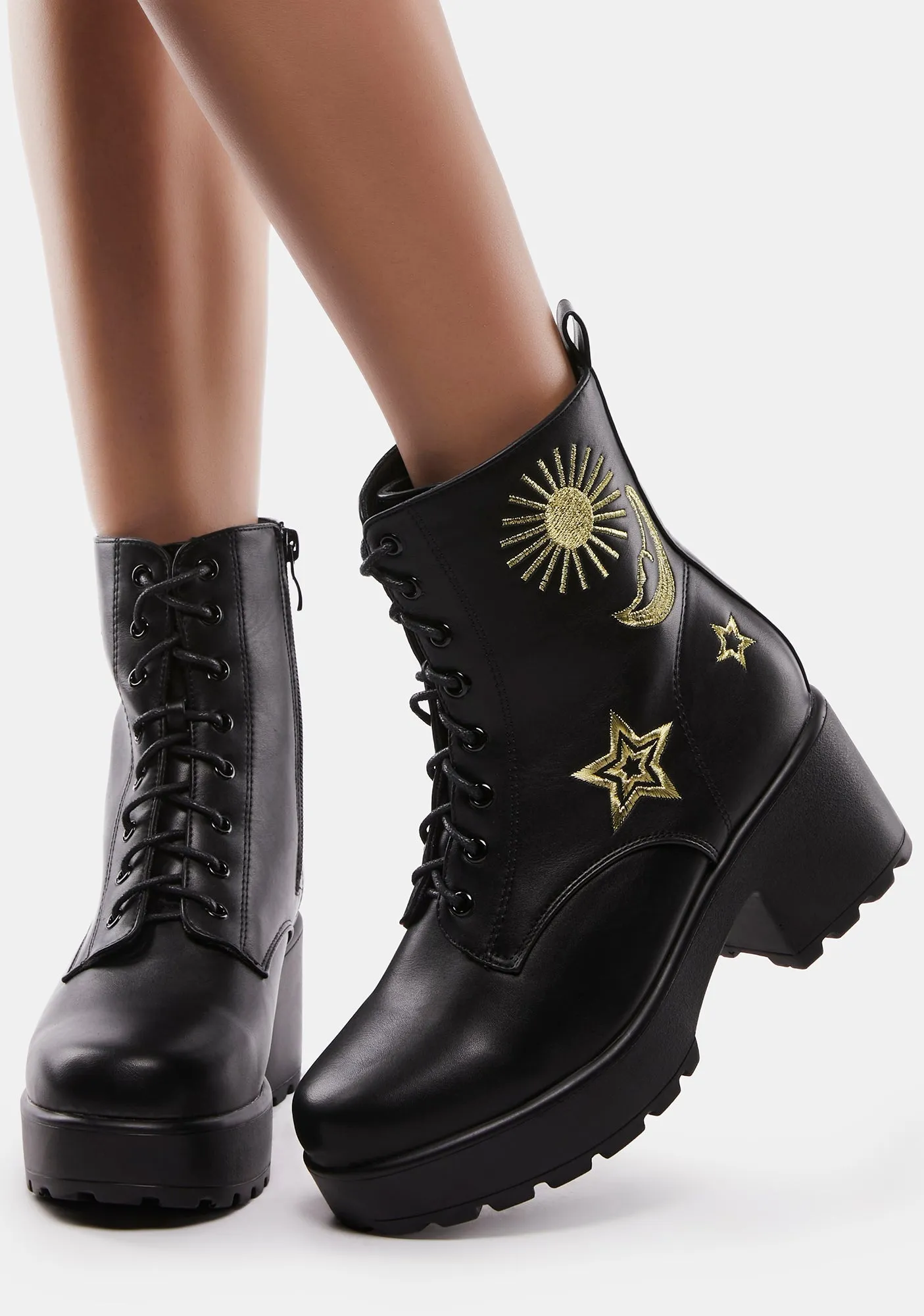 Gold Astro Star And Moon Chunky Boots