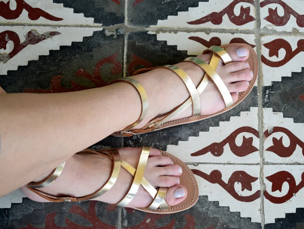 Greek handmade, Gold sandals, Women flats, Wedding Sandals, gladiator sandals, Strappy sandals, Ankle strap, Ankle cuff sandals, IRKALLA