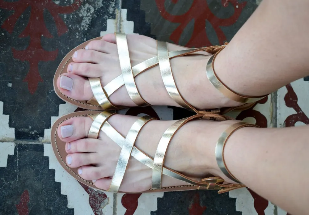 Greek handmade, Gold sandals, Women flats, Wedding Sandals, gladiator sandals, Strappy sandals, Ankle strap, Ankle cuff sandals, IRKALLA