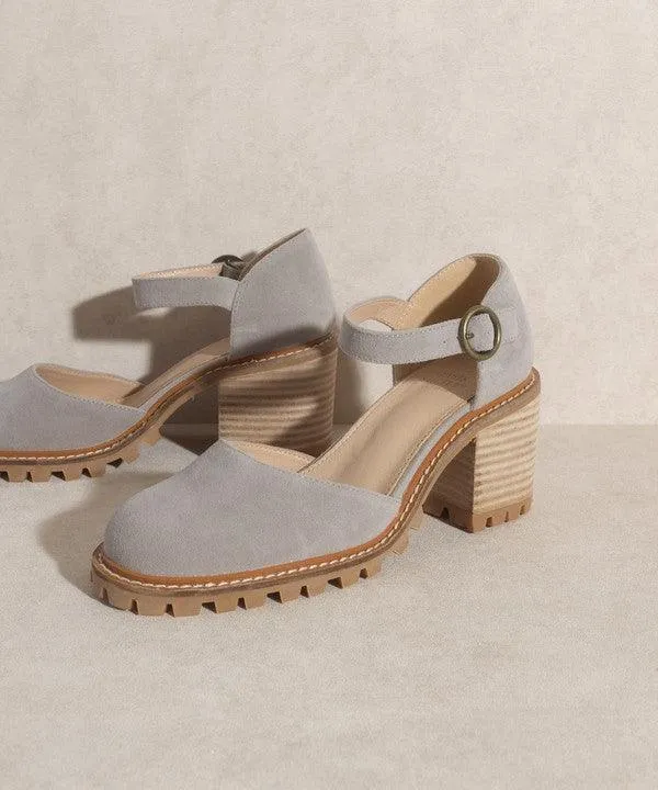 Grey Cut-Out Loafer Heels