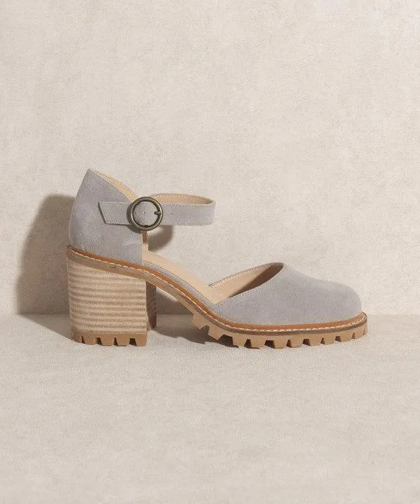 Grey Cut-Out Loafer Heels