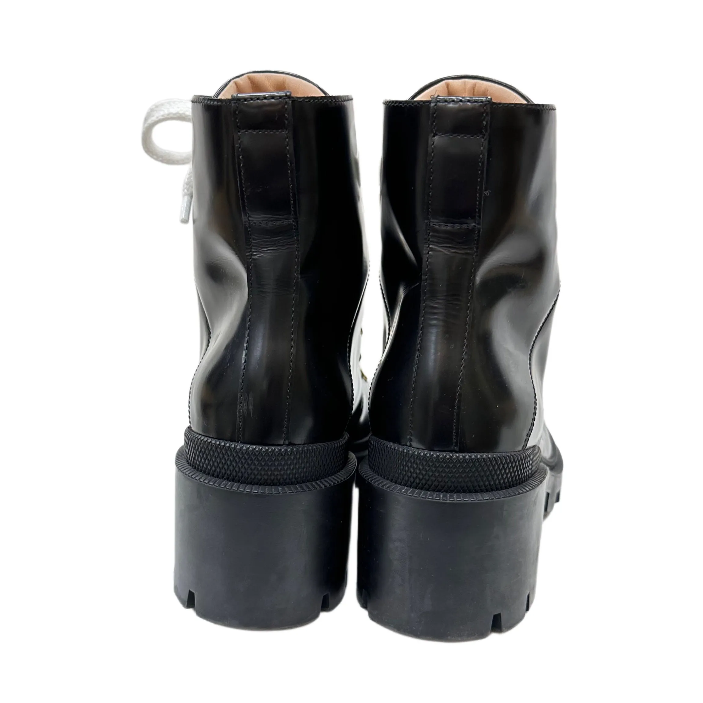 GUCCI Black Leather Combat Boots Size 38