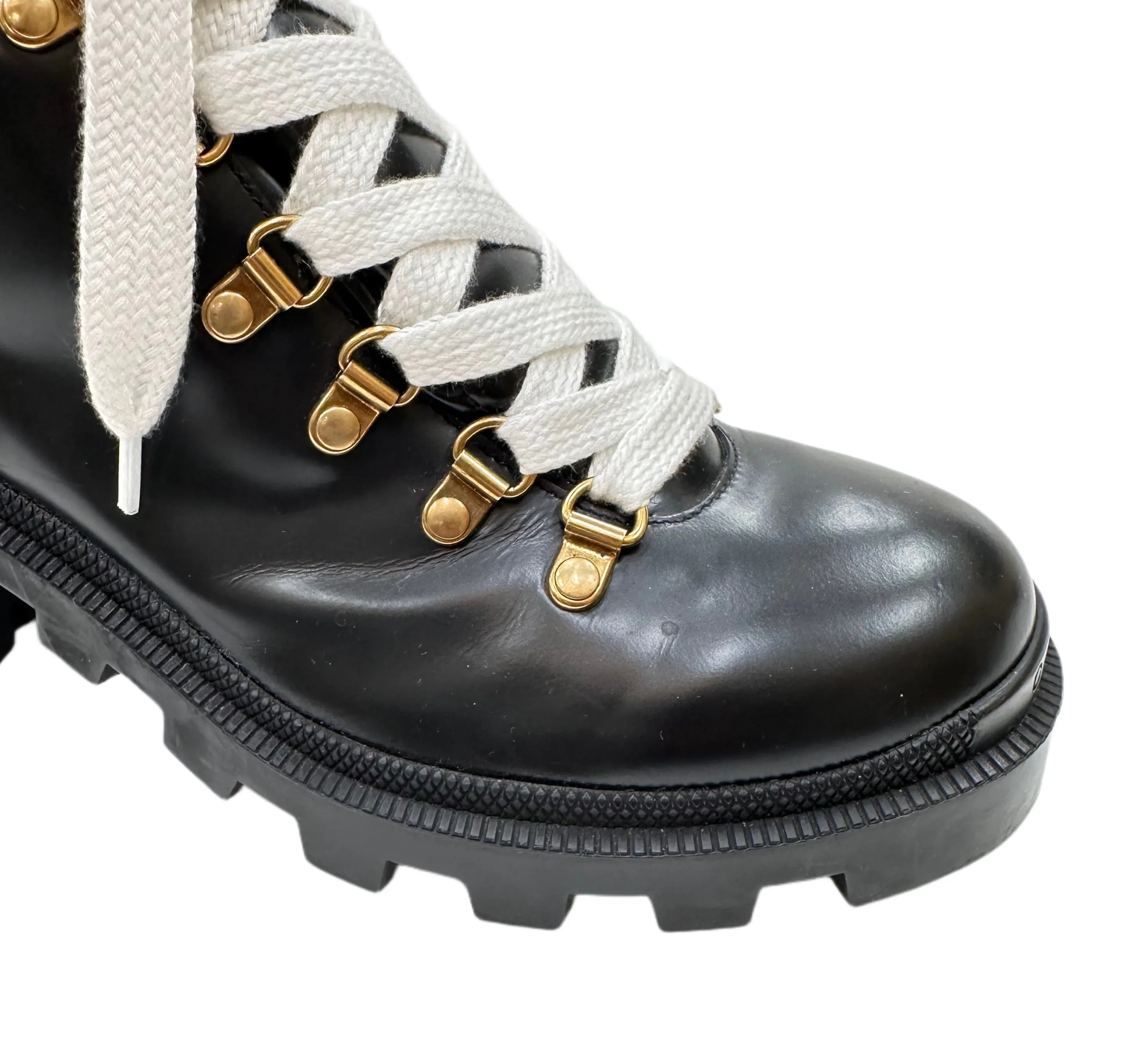 GUCCI Black Leather Combat Boots Size 38