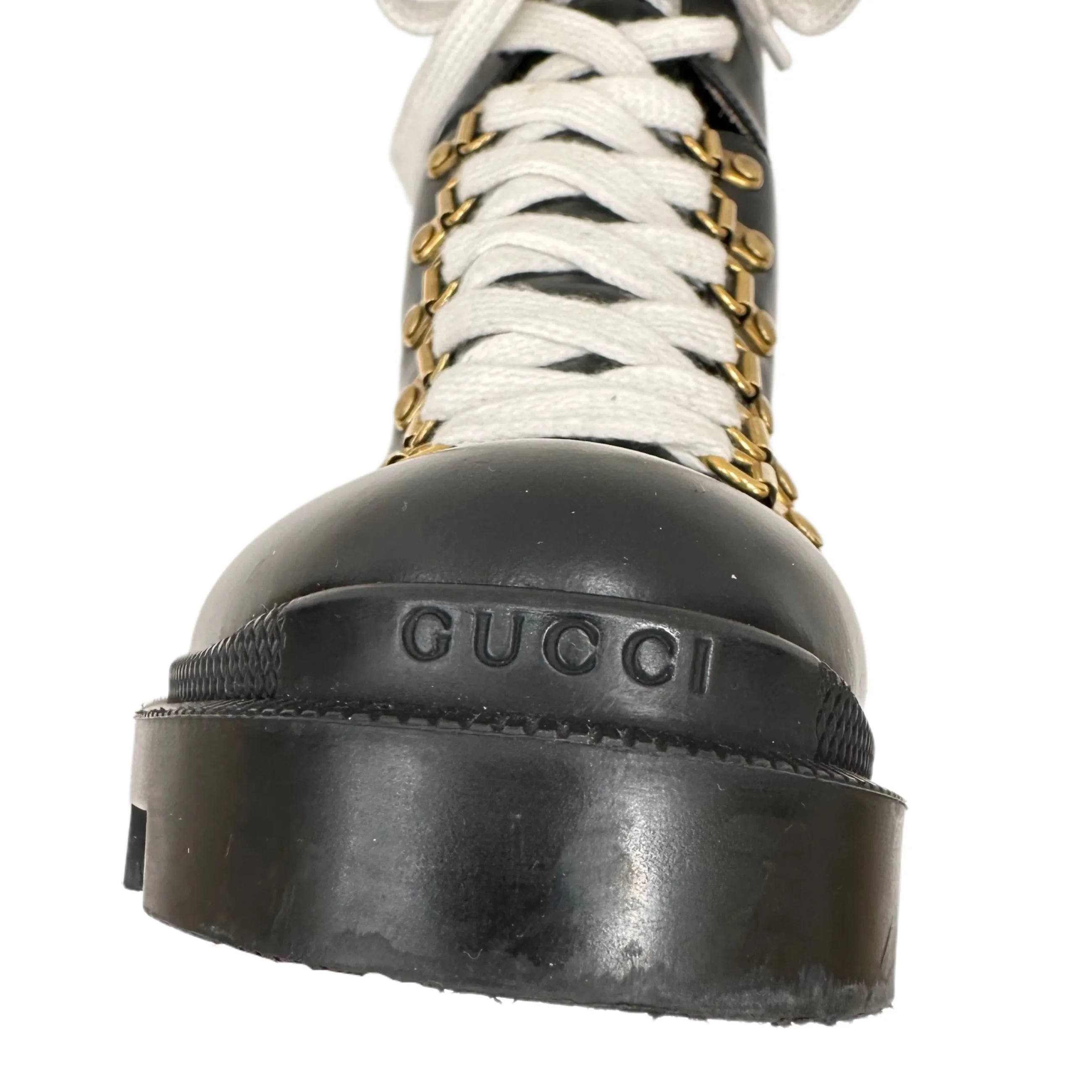 GUCCI Black Leather Combat Boots Size 38