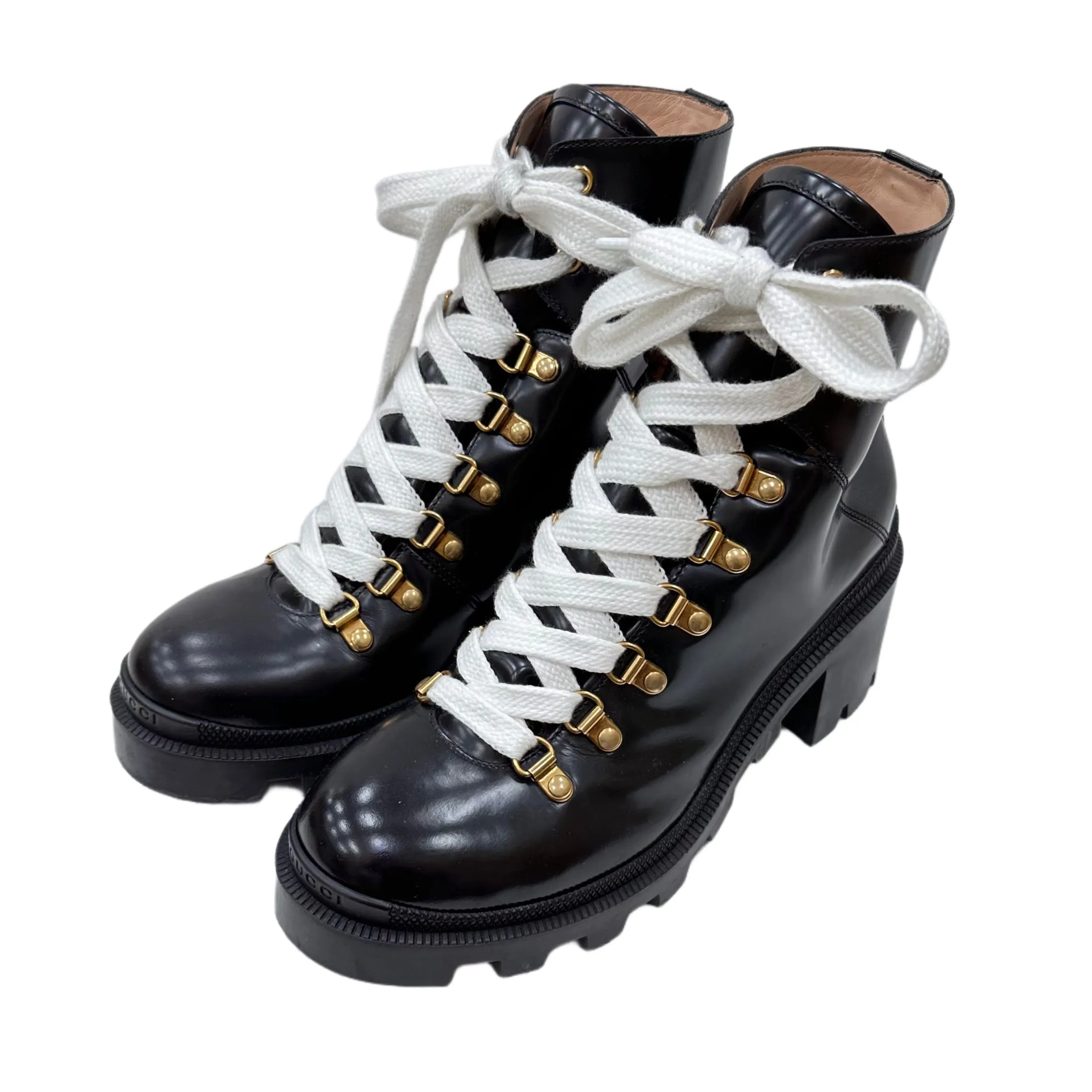 GUCCI Black Leather Combat Boots Size 38