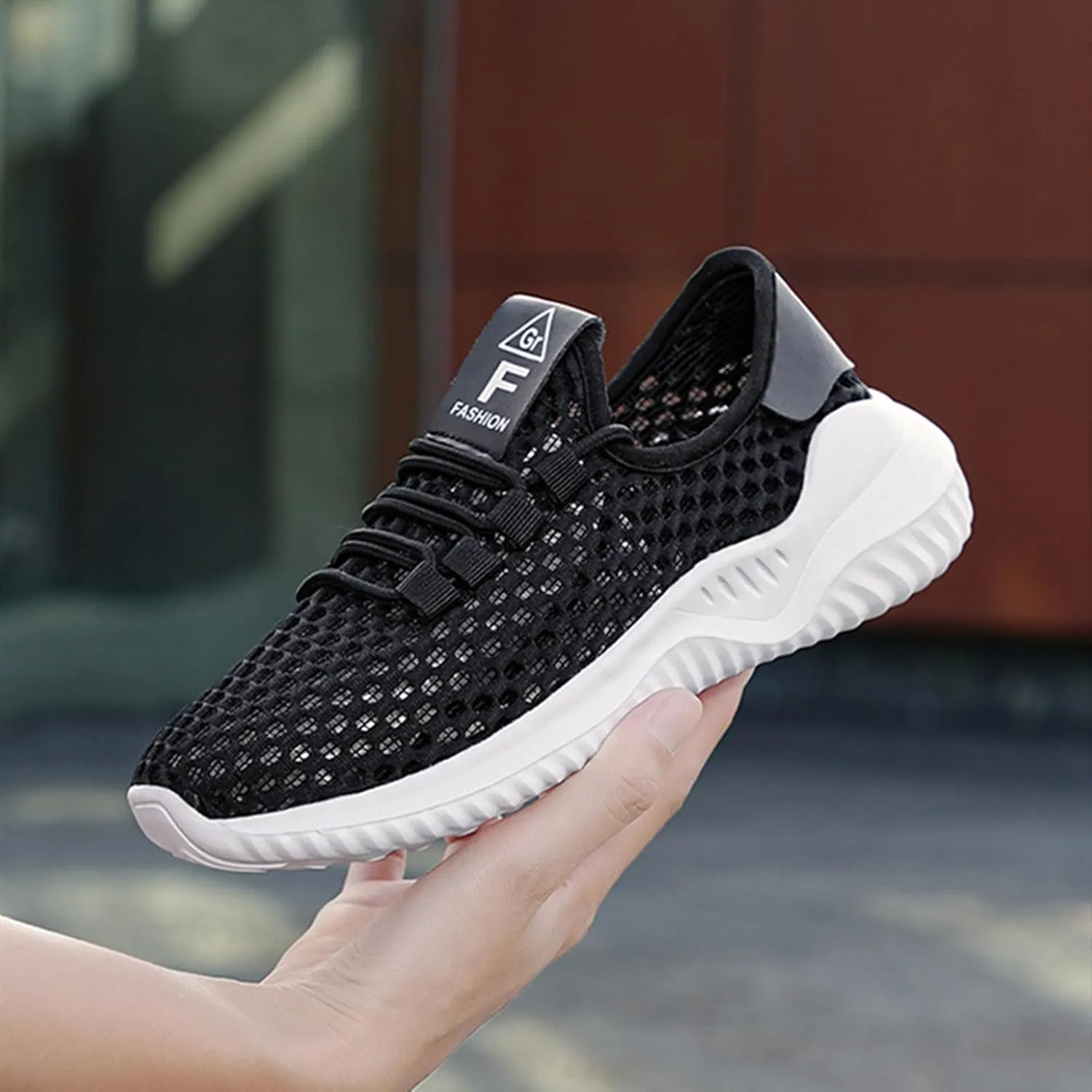 HINDOLA Women Mesh Walking Sneakers Slip on Fashion Breathable Comfortable Lace Up Tennis Lightweight Quick Drying Sports Shoes