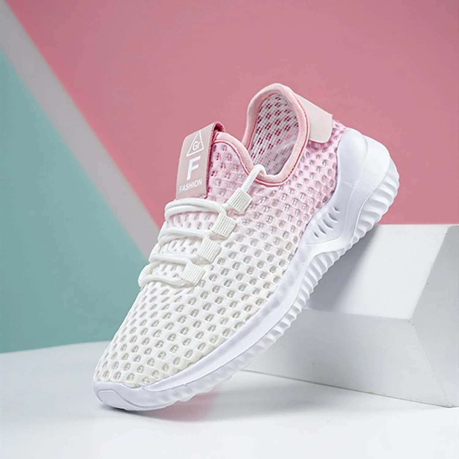 HINDOLA Women Mesh Walking Sneakers Slip on Fashion Breathable Comfortable Lace Up Tennis Lightweight Quick Drying Sports Shoes