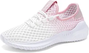 HINDOLA Women Mesh Walking Sneakers Slip on Fashion Breathable Comfortable Lace Up Tennis Lightweight Quick Drying Sports Shoes