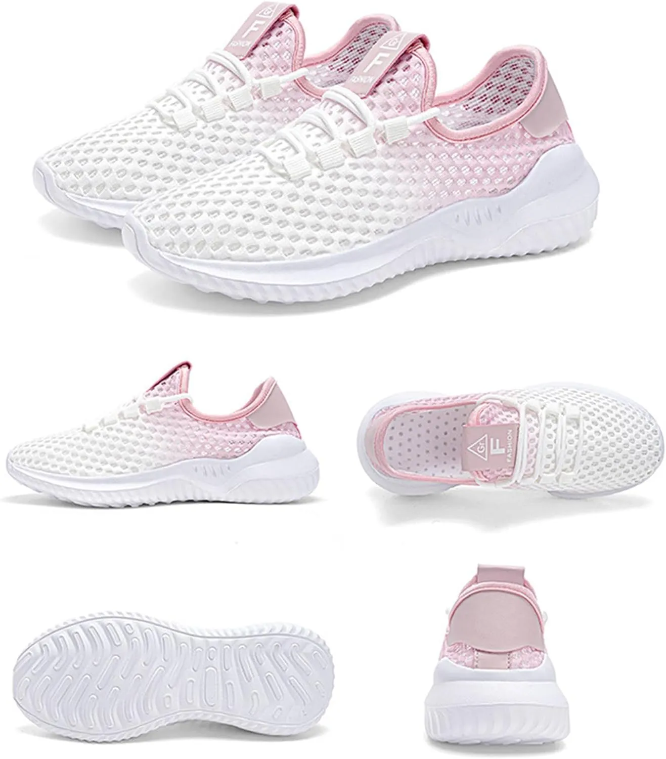 HINDOLA Women Mesh Walking Sneakers Slip on Fashion Breathable Comfortable Lace Up Tennis Lightweight Quick Drying Sports Shoes