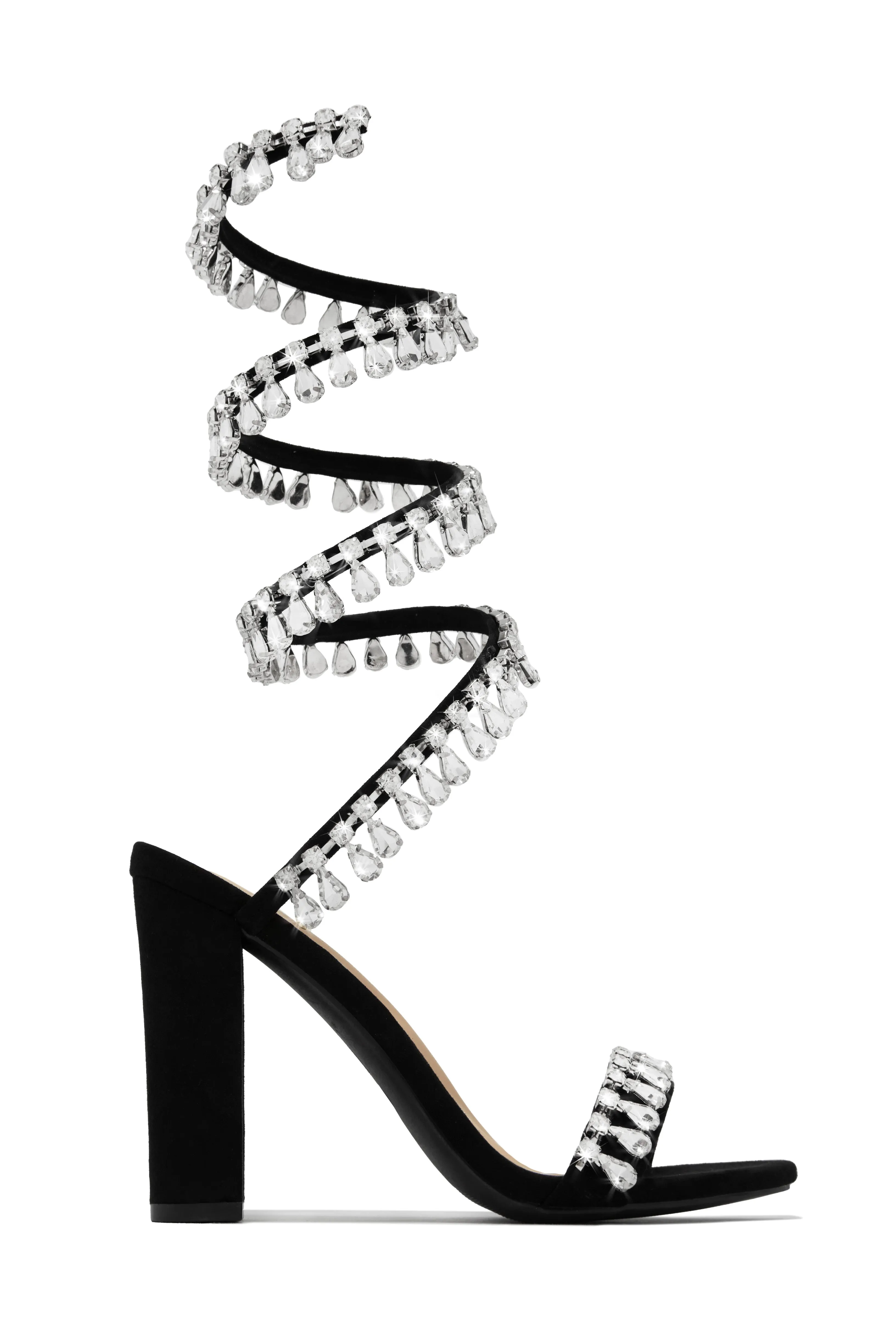Holiday Party Embellished Around The Ankle Coil Heels - Black