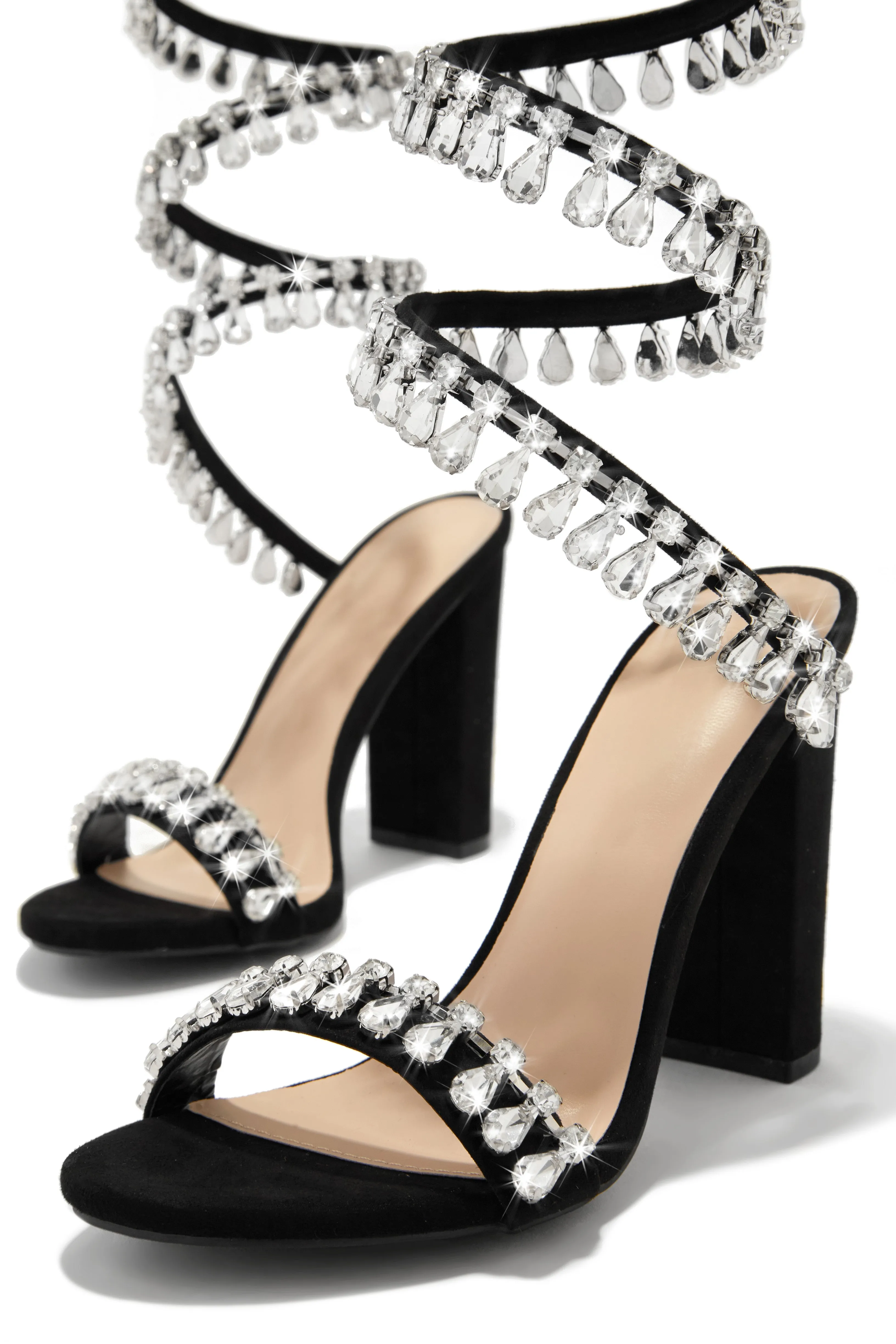Holiday Party Embellished Around The Ankle Coil Heels - Black