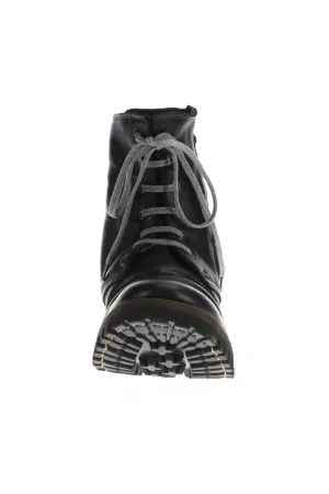 Horse Leather Lace-Up Combat Boots Black