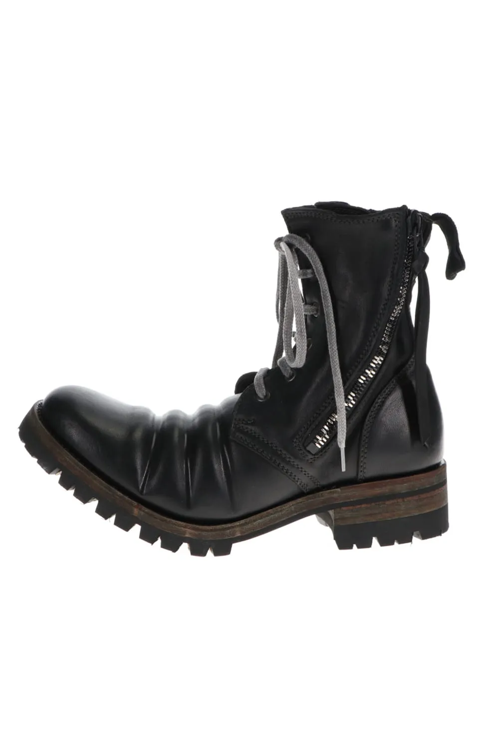 Horse Leather Lace-Up Combat Boots Black