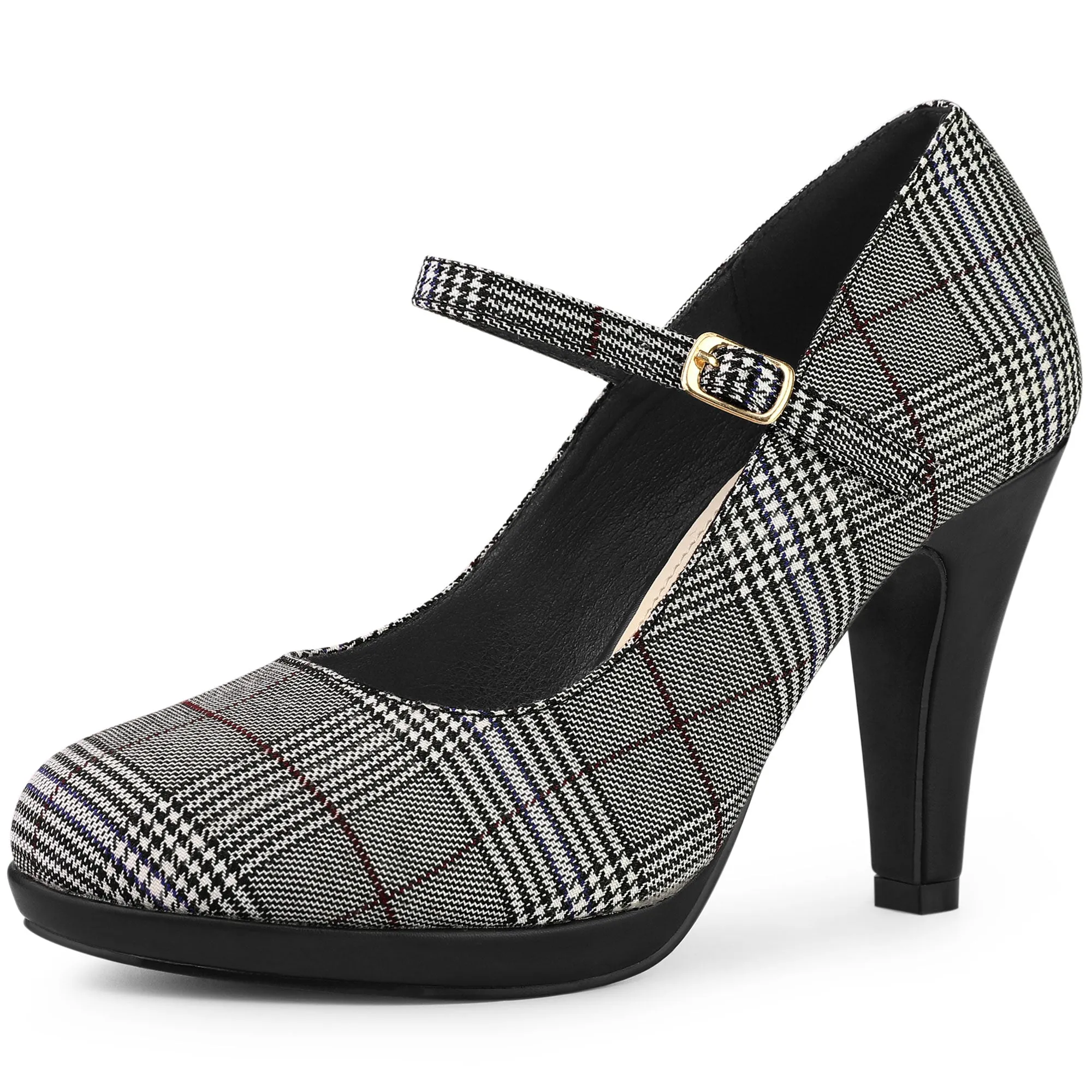 Houndstooth Platform Stiletto Heel Mary Janes Pumps