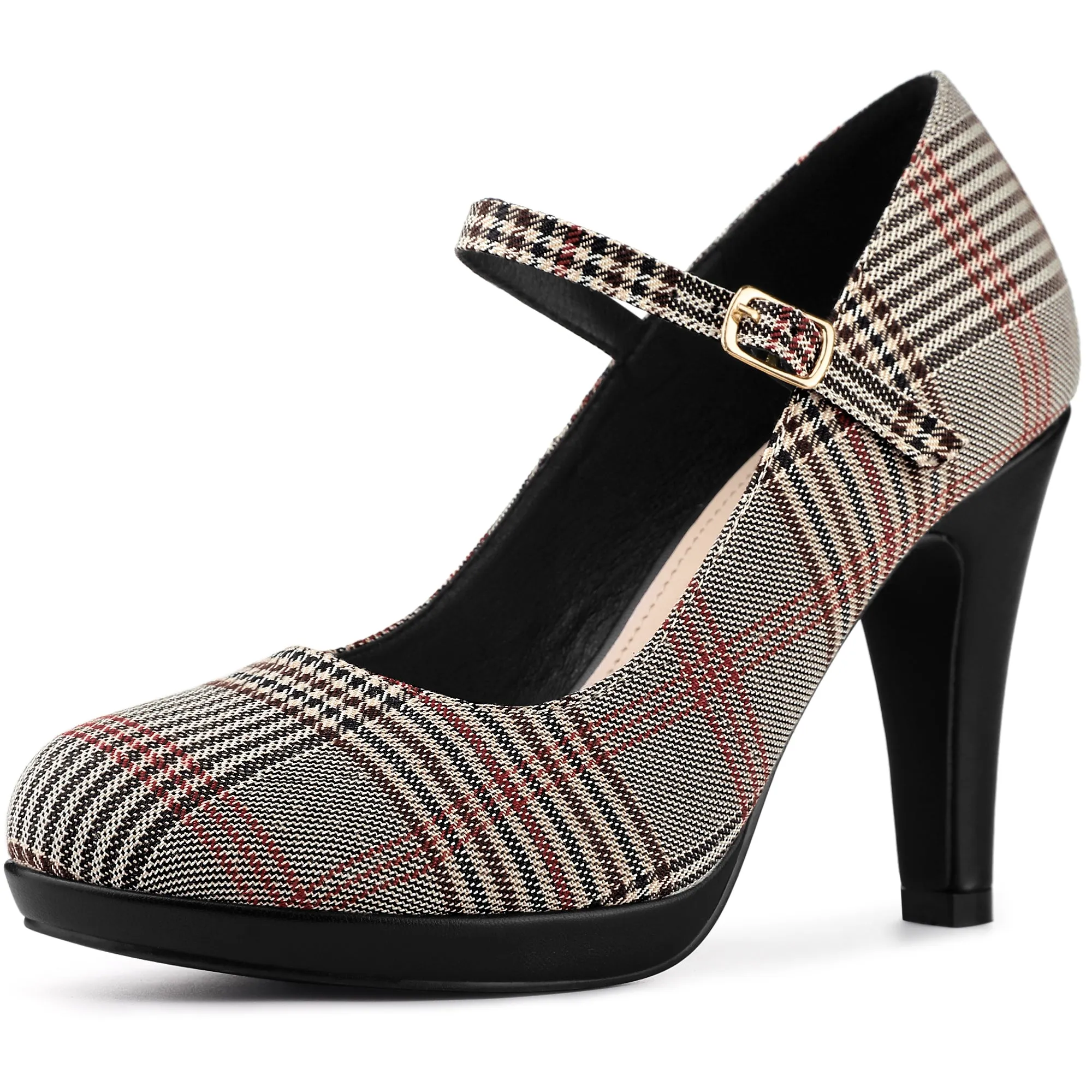 Houndstooth Platform Stiletto Heel Mary Janes Pumps