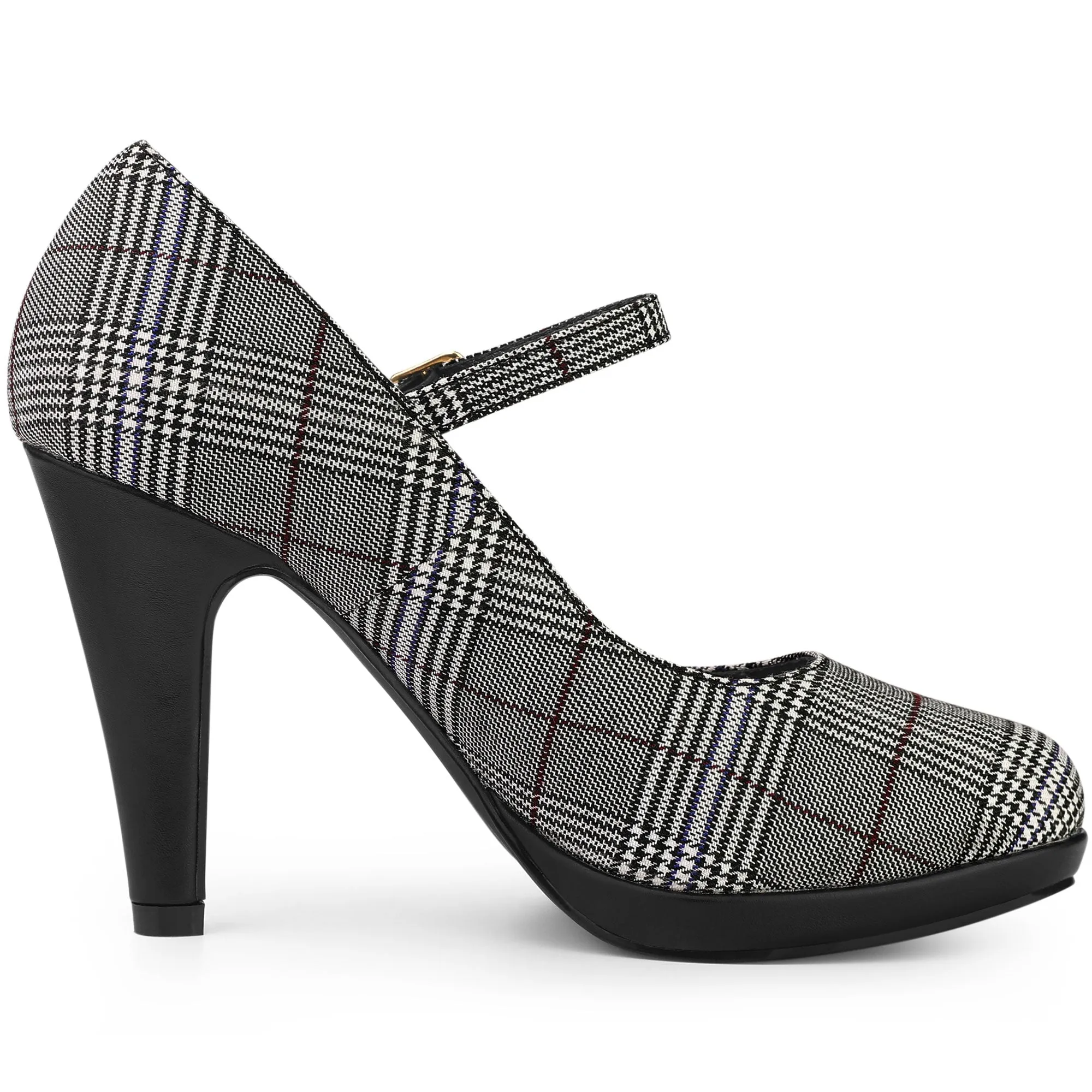Houndstooth Platform Stiletto Heel Mary Janes Pumps