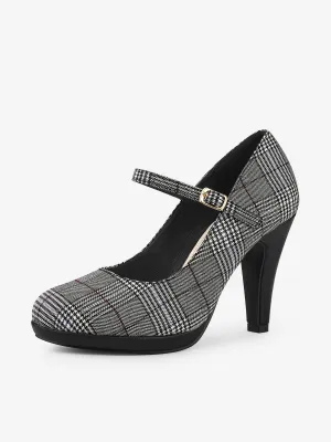 Houndstooth Platform Stiletto Heel Mary Janes Pumps