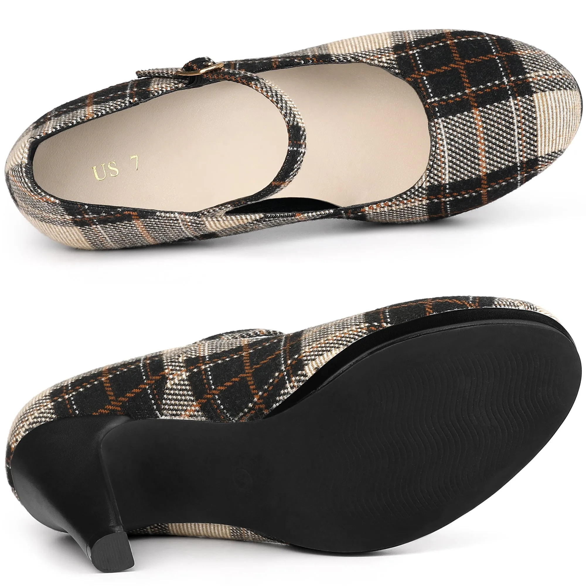 Houndstooth Platform Stiletto Heel Mary Janes Pumps