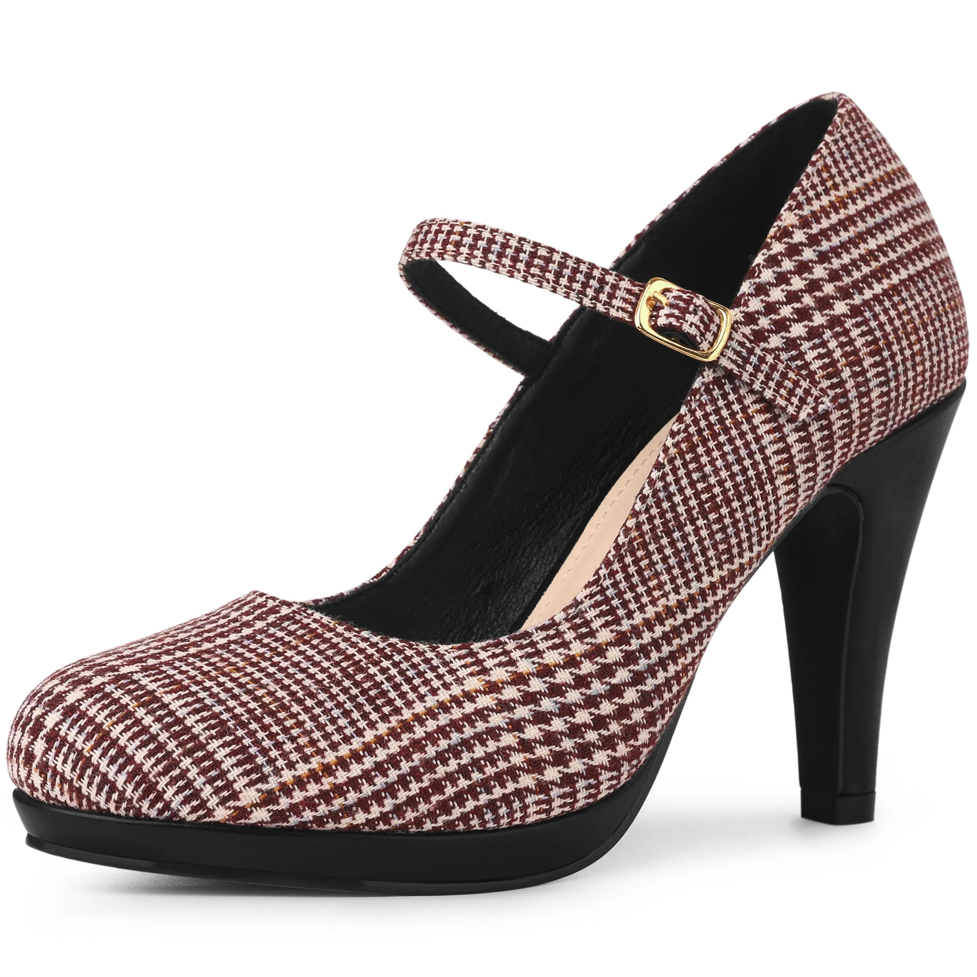 Houndstooth Platform Stiletto Heel Mary Janes Pumps