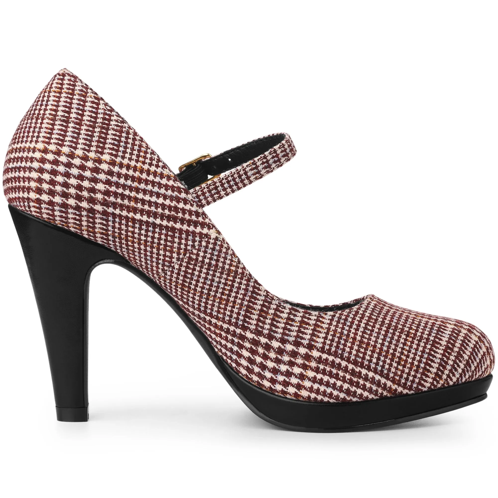 Houndstooth Platform Stiletto Heel Mary Janes Pumps