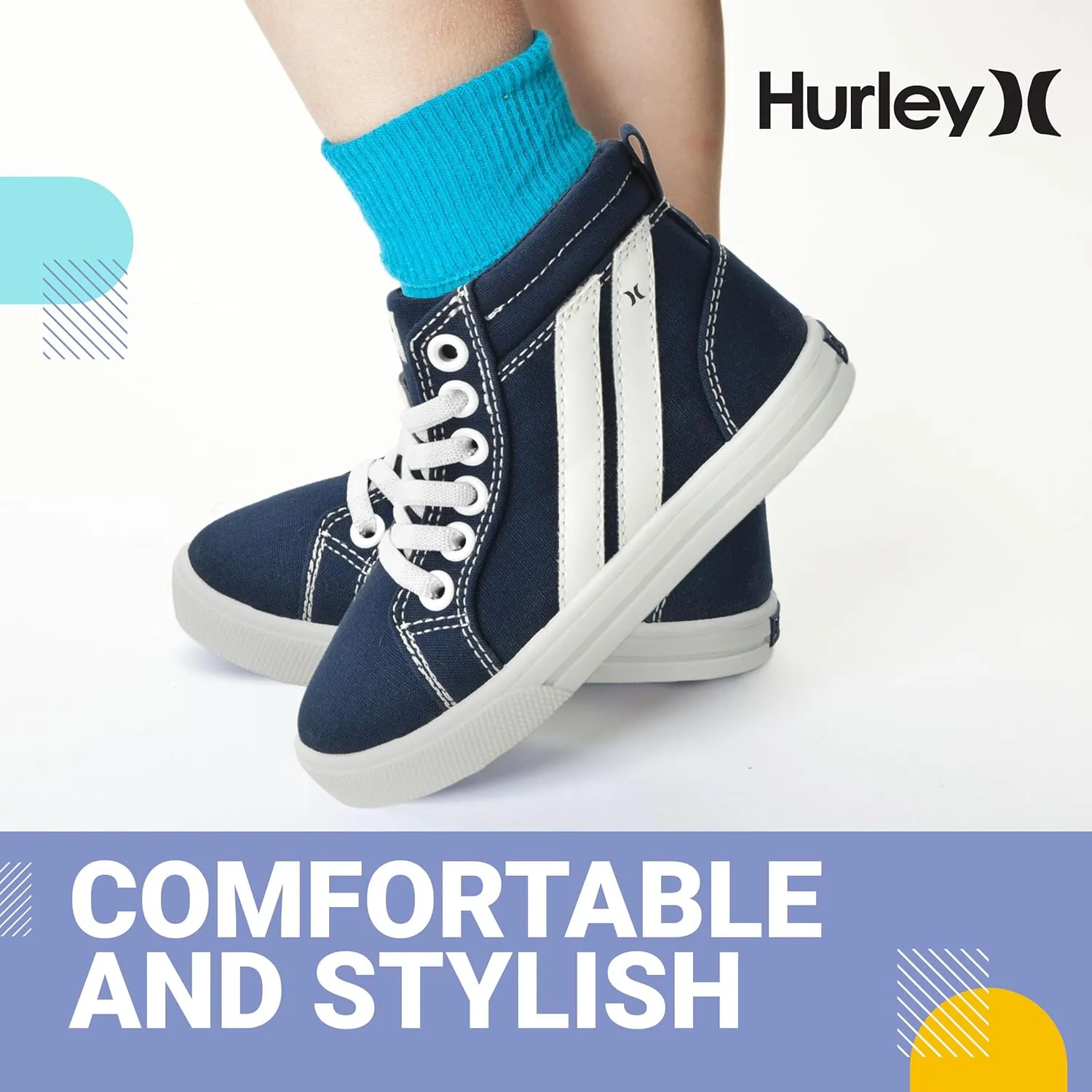 Hurley Kids Toddlers Elastic Laces Canvas Sneakers  High Cut Skateboarding Shoes for Toddlers and Little Kids, Sports Shoes for Boys and Girls, Sports Shoes for School Tate