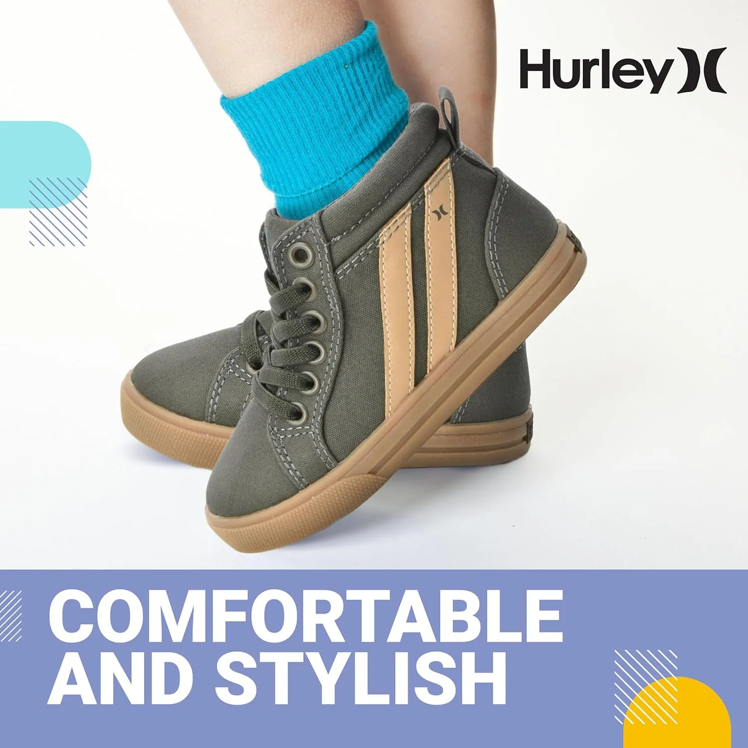 Hurley Kids Toddlers Elastic Laces Canvas Sneakers  High Cut Skateboarding Shoes for Toddlers and Little Kids, Sports Shoes for Boys and Girls, Sports Shoes for School Tate