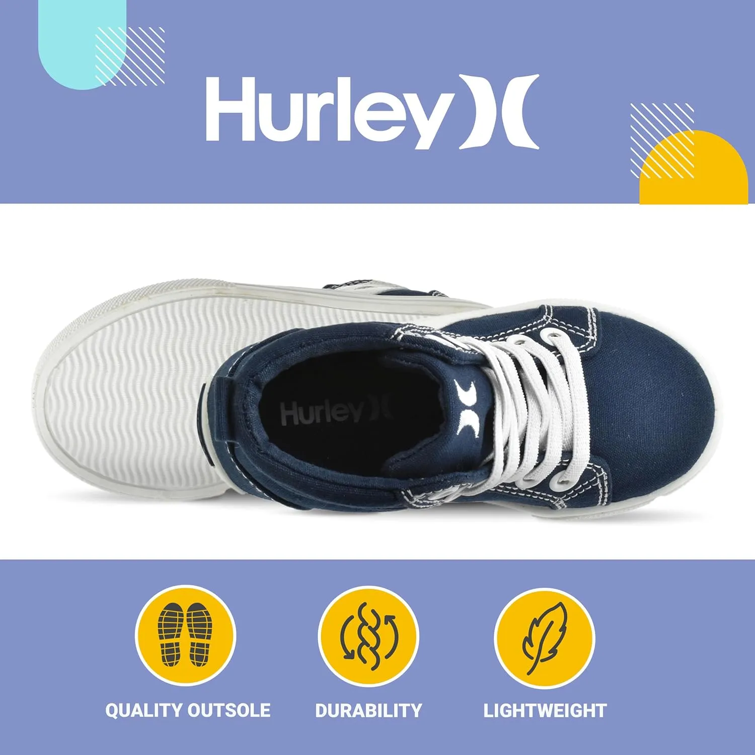 Hurley Kids Toddlers Elastic Laces Canvas Sneakers  High Cut Skateboarding Shoes for Toddlers and Little Kids, Sports Shoes for Boys and Girls, Sports Shoes for School Tate