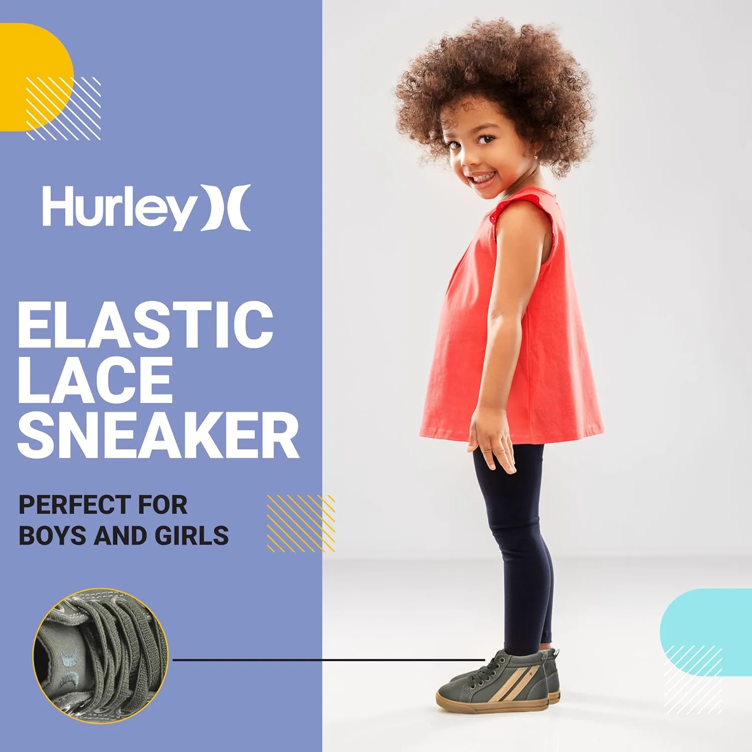 Hurley Kids Toddlers Elastic Laces Canvas Sneakers  High Cut Skateboarding Shoes for Toddlers and Little Kids, Sports Shoes for Boys and Girls, Sports Shoes for School Tate
