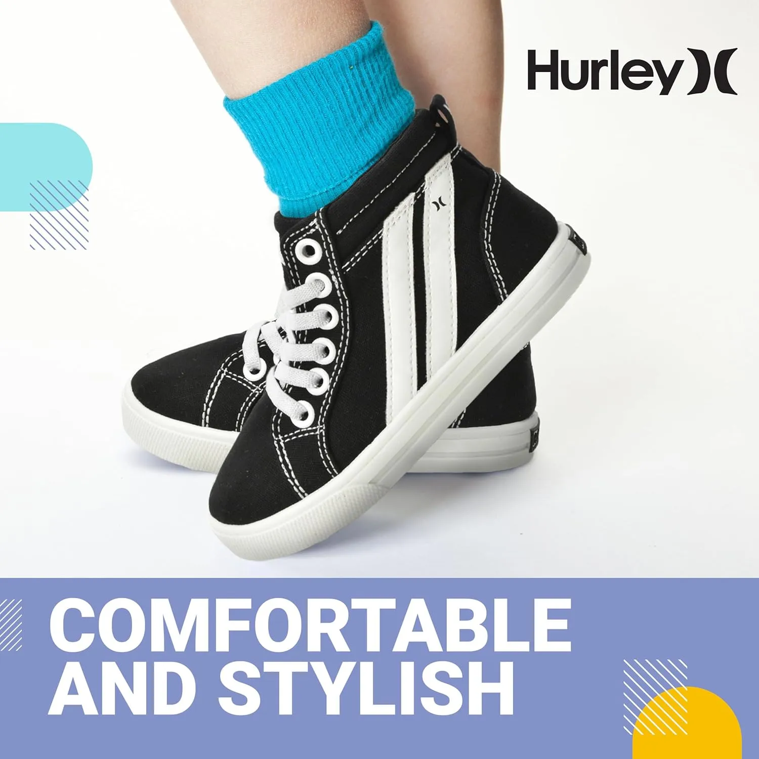 Hurley Kids Toddlers Elastic Laces Canvas Sneakers  High Cut Skateboarding Shoes for Toddlers and Little Kids, Sports Shoes for Boys and Girls, Sports Shoes for School Tate