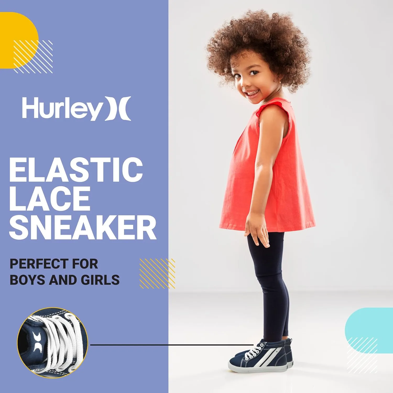 Hurley Kids Toddlers Elastic Laces Canvas Sneakers  High Cut Skateboarding Shoes for Toddlers and Little Kids, Sports Shoes for Boys and Girls, Sports Shoes for School Tate