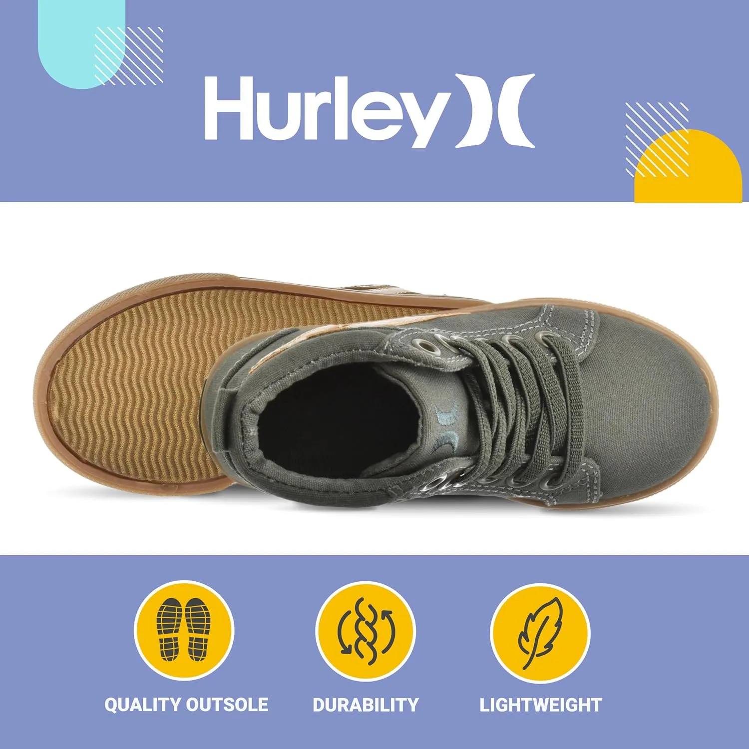 Hurley Kids Toddlers Elastic Laces Canvas Sneakers  High Cut Skateboarding Shoes for Toddlers and Little Kids, Sports Shoes for Boys and Girls, Sports Shoes for School Tate