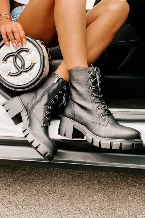 IMPERFECT Questionable Intentions Chunky Faux Leather Combat Boots (Black)