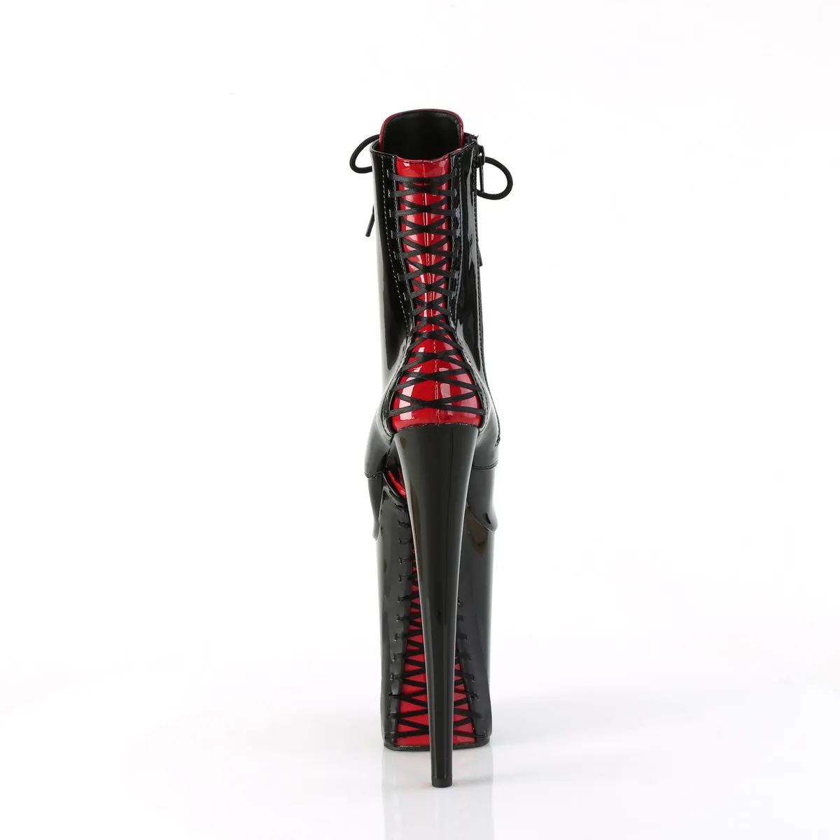 Infinity 1020FH Black Patent Red Corset Detail 9" Heel Lace Up Ankle Boots