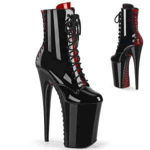 Infinity 1020FH Black Patent Red Corset Detail 9" Heel Lace Up Ankle Boots