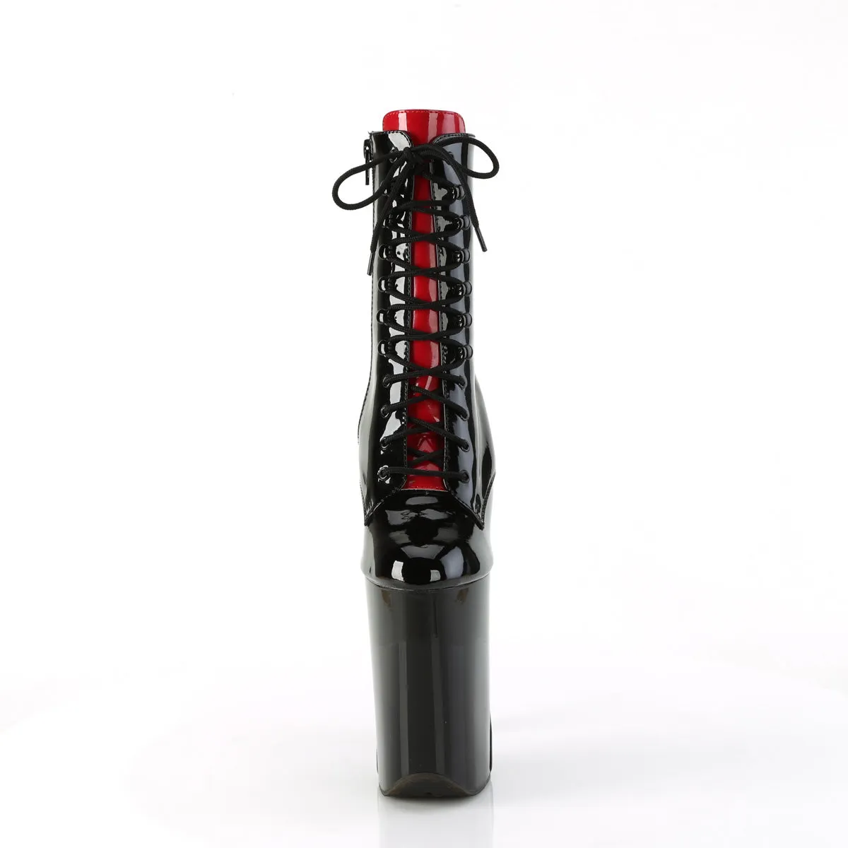 Infinity 1020FH Black Patent Red Corset Detail 9" Heel Lace Up Ankle Boots