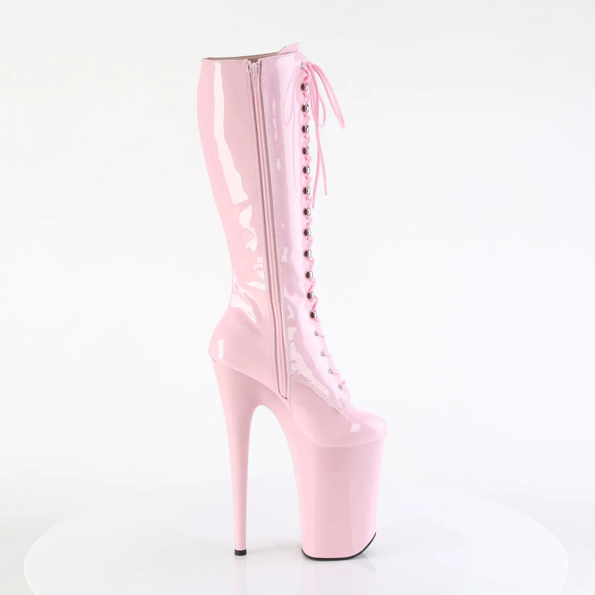 Infinity 2020 Baby Pink Patent 9" Heel Lace Up Knee Boots