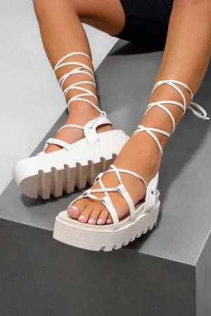 ISOBEL Chunky Platform Tie Up Gladiator Sandals - Cream