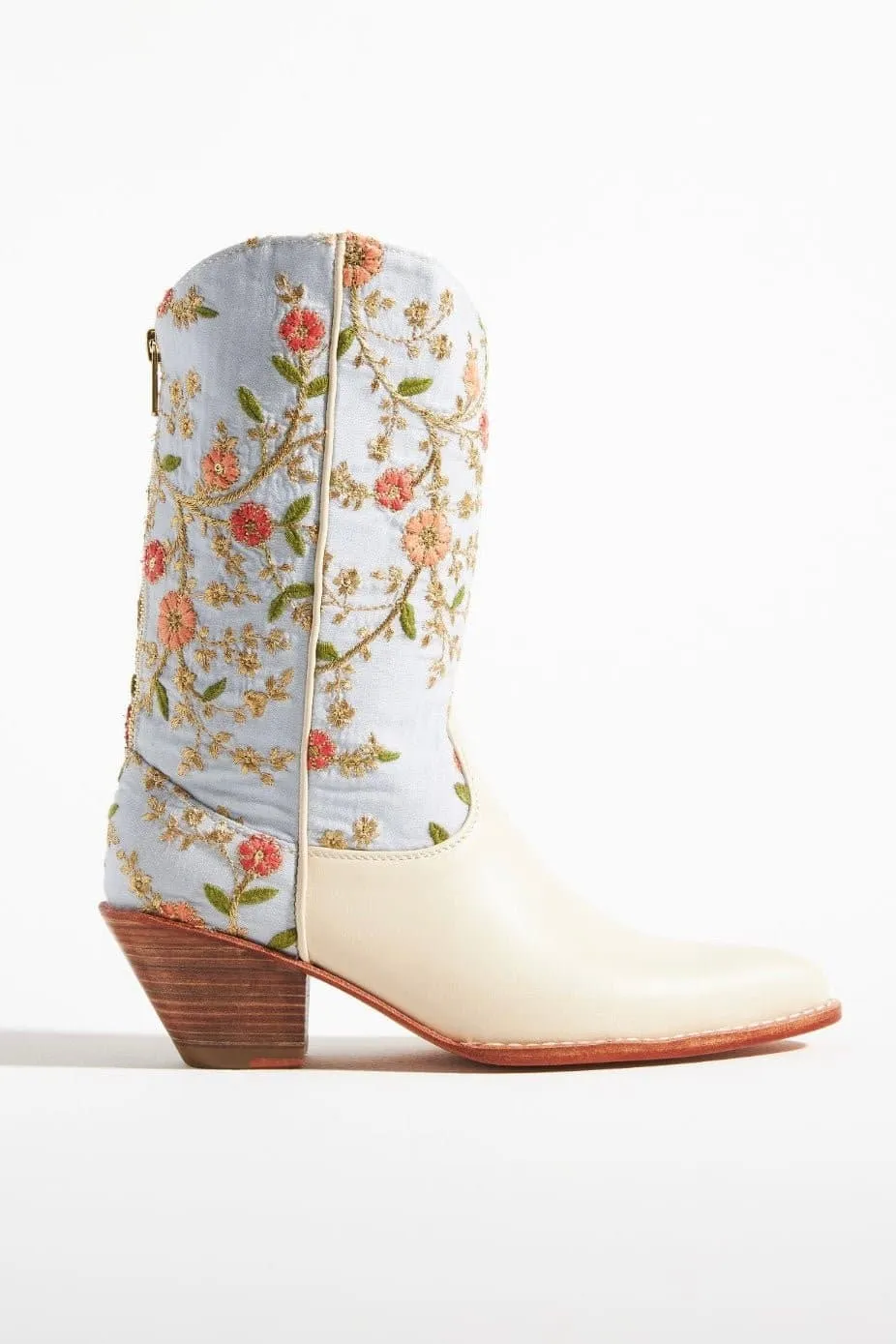IVORY EMBROIDERED FLOWER WESTERN BOOTS X ANTHROPOLOGIE