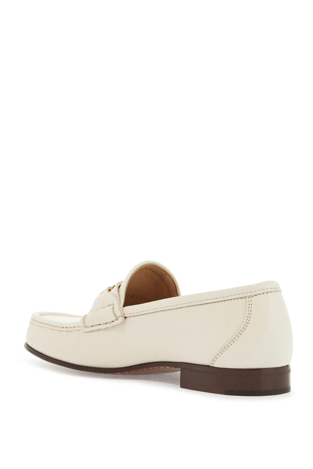 ivory leather loafer with golden metal v logo