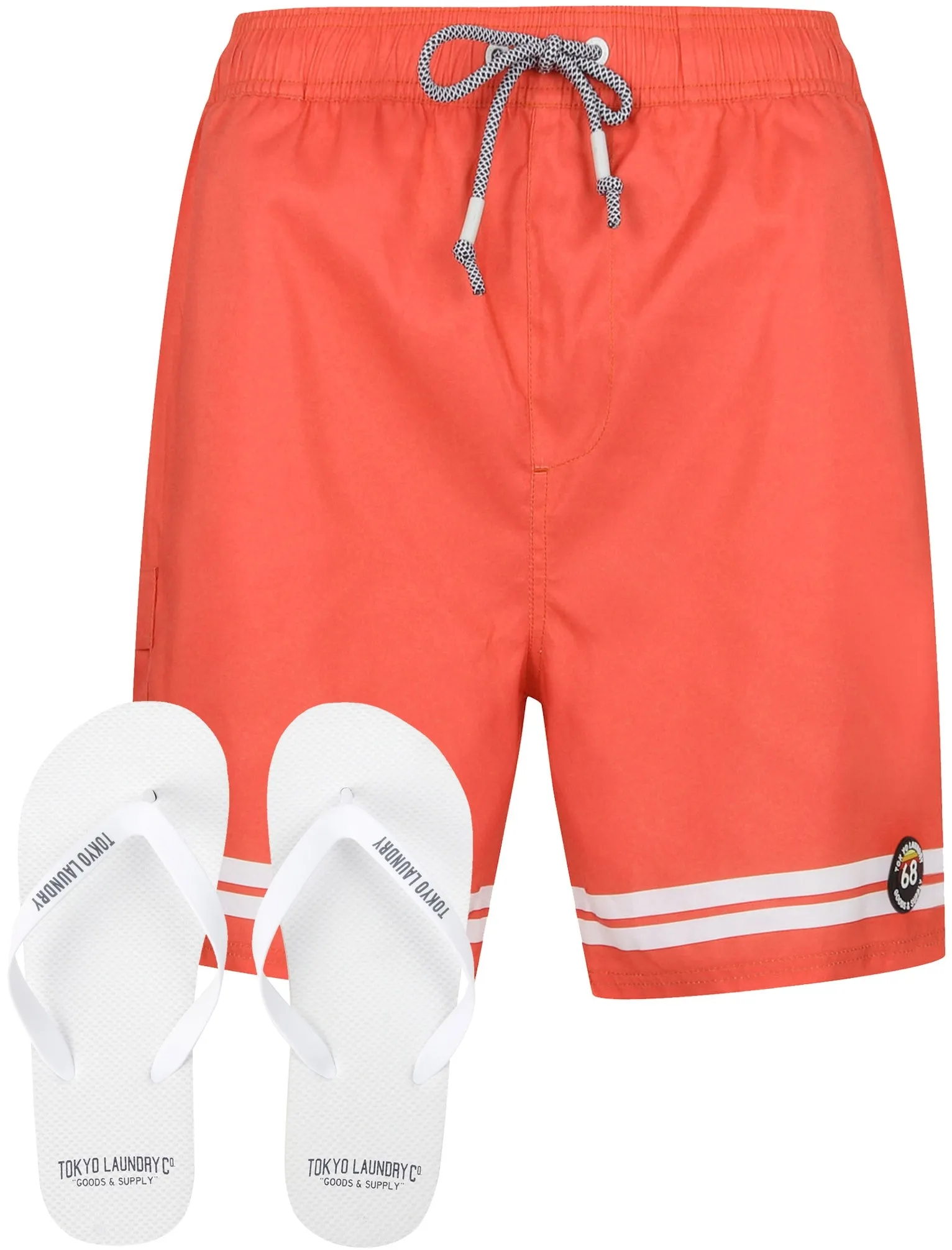 Jafari Swim Shorts With Free Matching Flip Flops In Cayenne - Tokyo Laundry