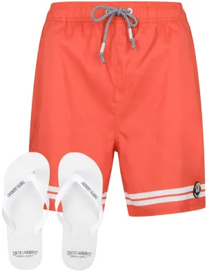 Jafari Swim Shorts With Free Matching Flip Flops In Cayenne - Tokyo Laundry
