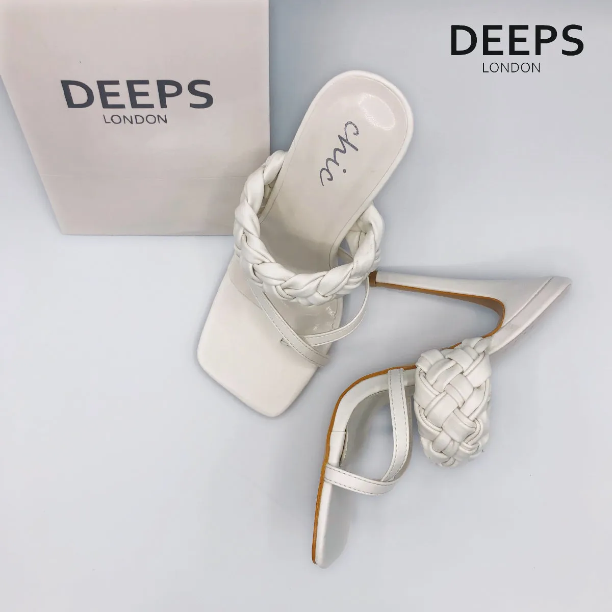 JIA - CROSS OVER TOE POST BRAIDED HEELS BLACK