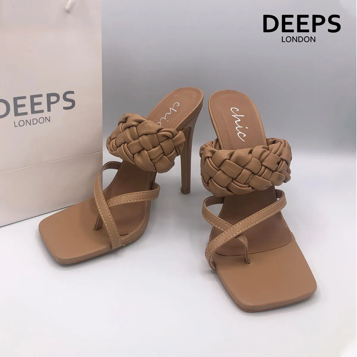 JIA - CROSS OVER TOE POST BRAIDED HEELS BLACK