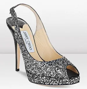 JIMMY CHOO METALLIC GLITTER CLUE PEEP TOE SLINGBACK PUMPS
