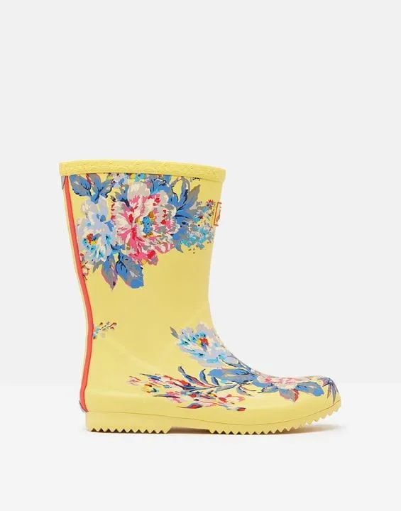 Joules Roll Up Flexible Printed Rain Boots Yellow Floral