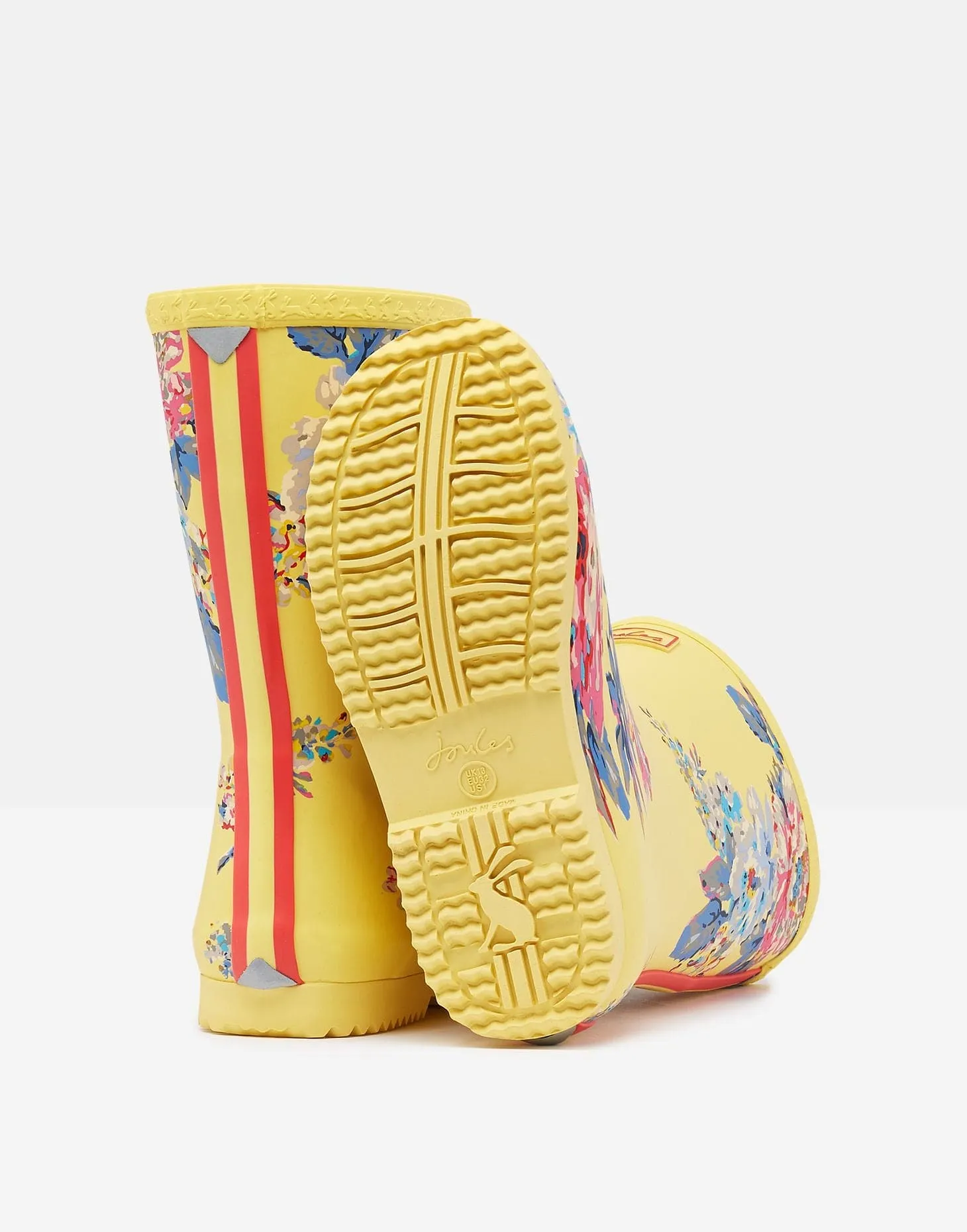 Joules Roll Up Flexible Printed Rain Boots Yellow Floral