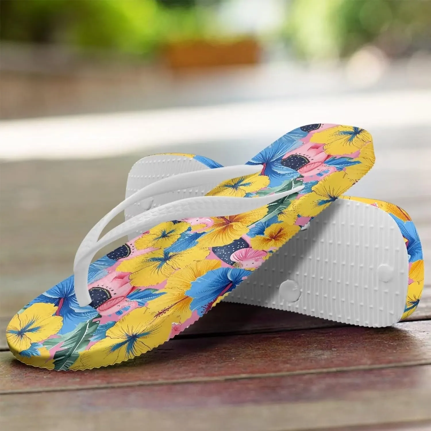 JoyLamoria Tropical Flower Print Sandals Women Butterfly Summer Lightweight Flip Flops Shock-Absorbing for Walking All-Day Comfort